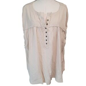 Bohme Beige Gauze‎ Button Front Tunic Top Blouse Women S Casual